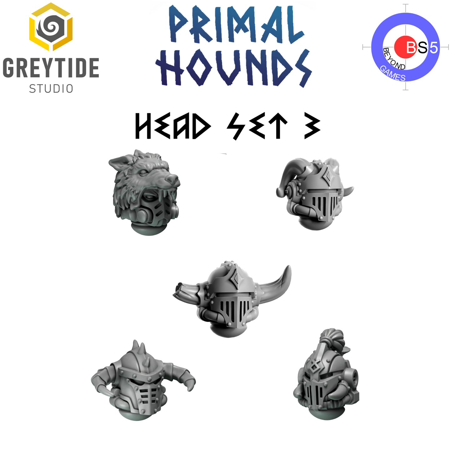 Head Set 3 - Primal Hounds - Greytide Studio
