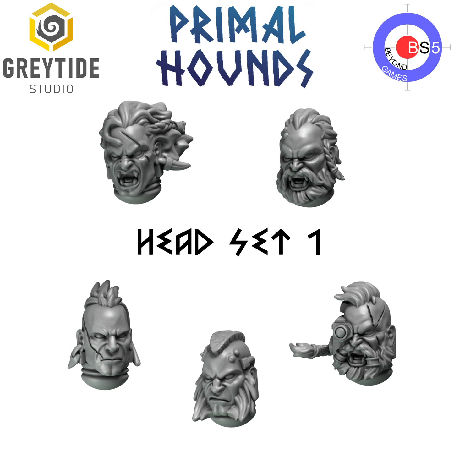 Ensemble de têtes 1 - Primal Hounds - Greytide Studio