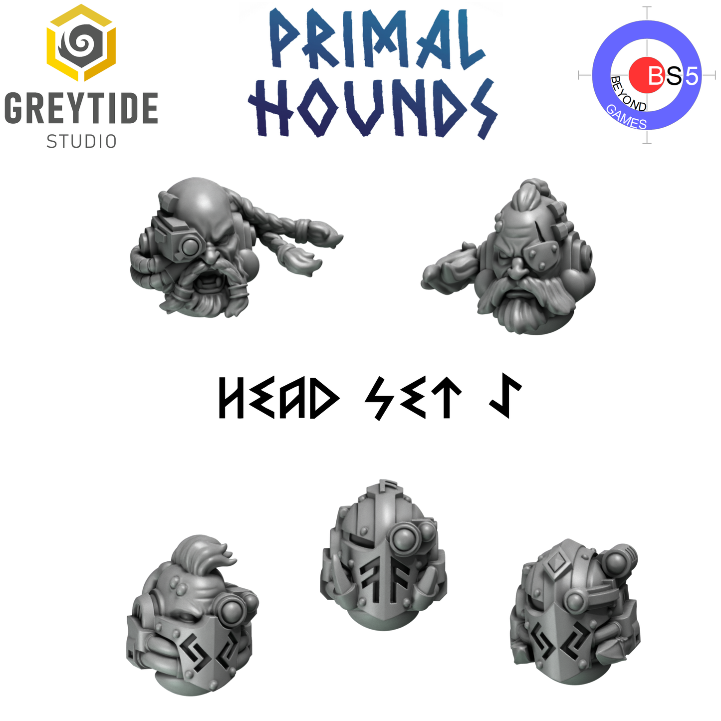 Head Set 5 - Primal Hounds - Greytide Studio